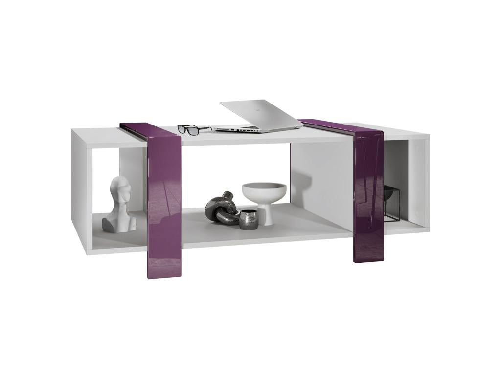 Table Basse Blanche Mat Et Mûre Brillant lxhxp 110,5x42x56,5 Cm 13987JMWS