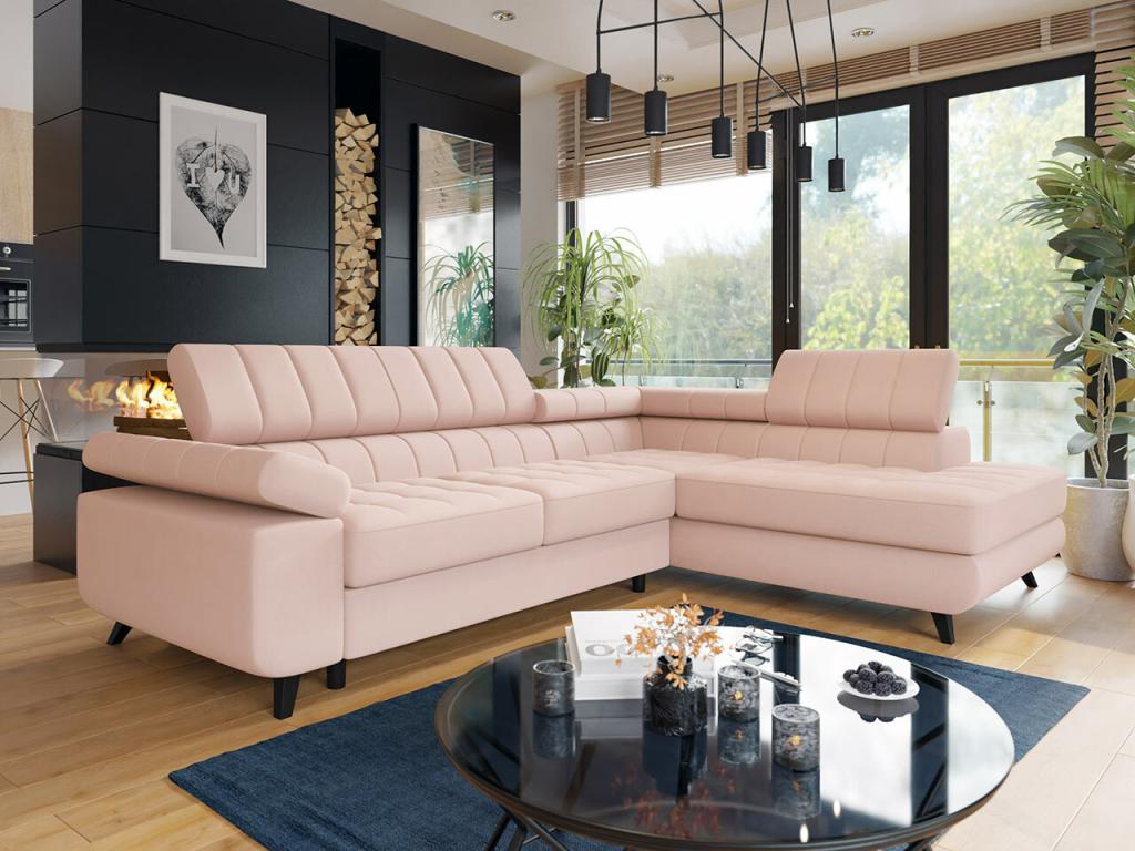 Canapé d'angle Calmetop 207 Rose Fonction de couchage Boîte de literie 264x203x73cm 48729FIET