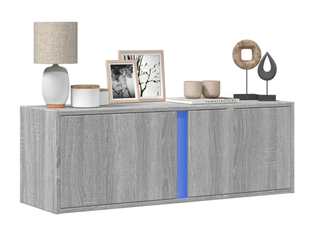 Meuble TV mural avec Artvivrestoreères LED Artvivrestore gris 100x31x35 cm 90801YBLO