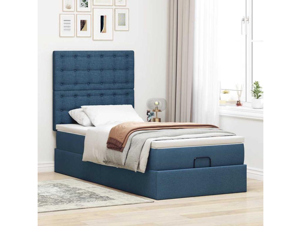 Cadre de lit ottoman avec matelas bleu 90x190 cm tissu 44052VVTB