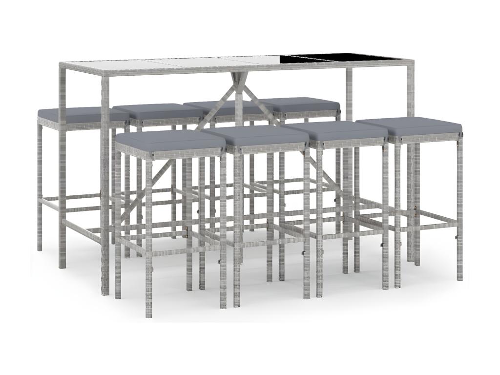 Ensemble de bar de jardin 9 pcs avec coussins gris poly rotin 10756MQOA