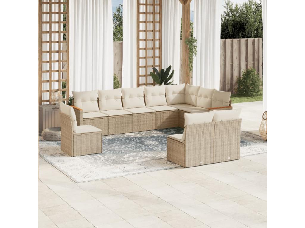Salon de jardin avec coussins 10 pcs beige résine tressée 75284SZBU