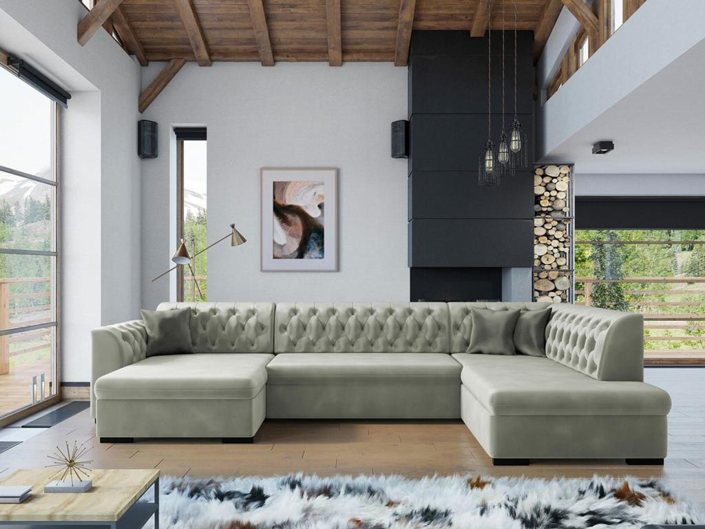 Canapé d'angle Calmetop 269 Gris Fonction de couchage Boîte de literie 345x205x82cm 71052QZEF