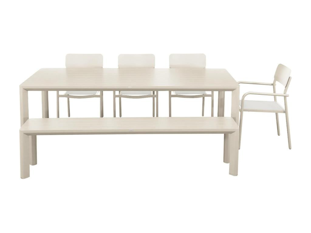 Table de jardin 1 banc et 4 fauteuils aluminium et textilène beige 220x100x75 cm 93804OMKS