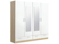 Armoire / placard de rangement de 4 portes avec miroirs 2 tiroirs coloris Chêne Calmetop / Blanc - longueur 202 x profondeur 51 x hauteur 200 cm 73705YIJH
