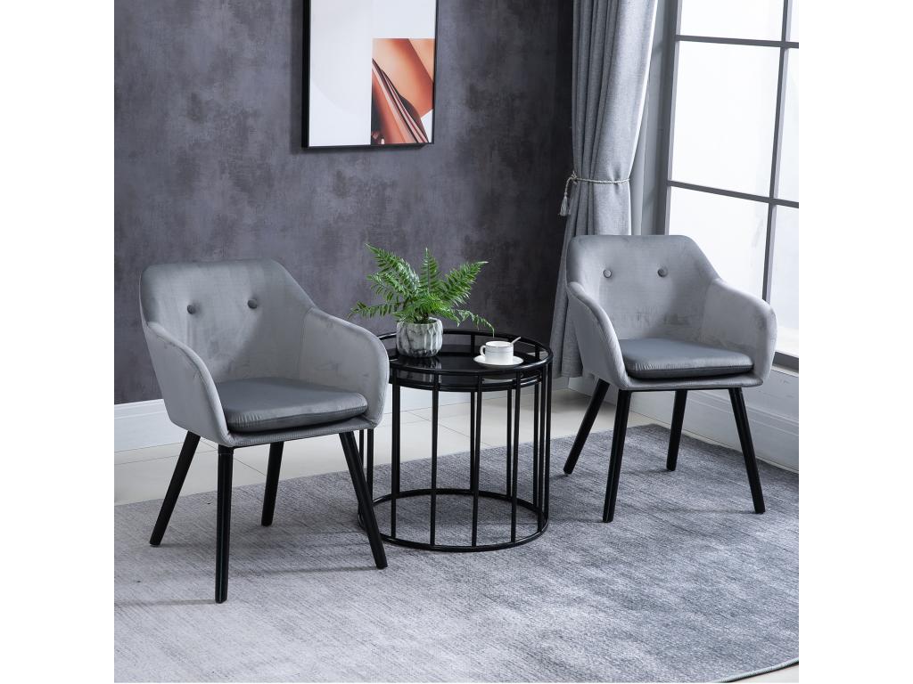 Chaises de visiteur design scandinave - lot de 2 chaises - pieds effilés bois noir - assise dossier accoudoirs ergonomiques velours gris 09938RTBE