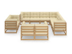 Salon de jardin 11 pcs avec coussins Marron miel Bois de pin 48454WUZL