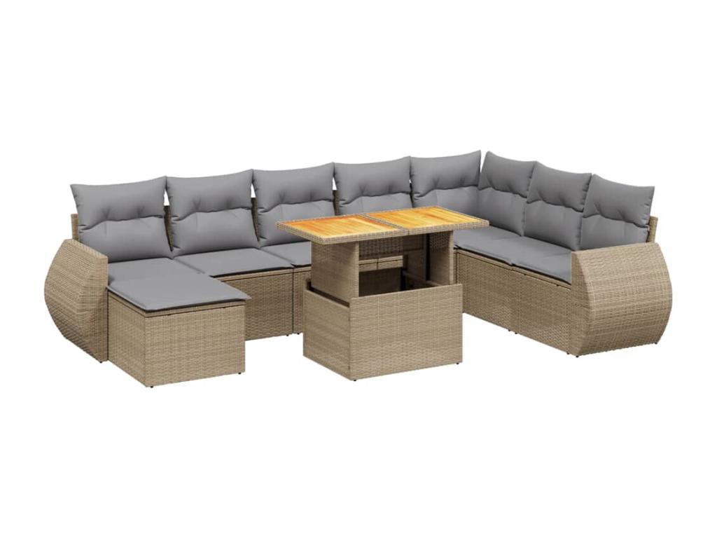 Salon de jardin avec coussins 9 pcs beige résine tressée 38769UXIE