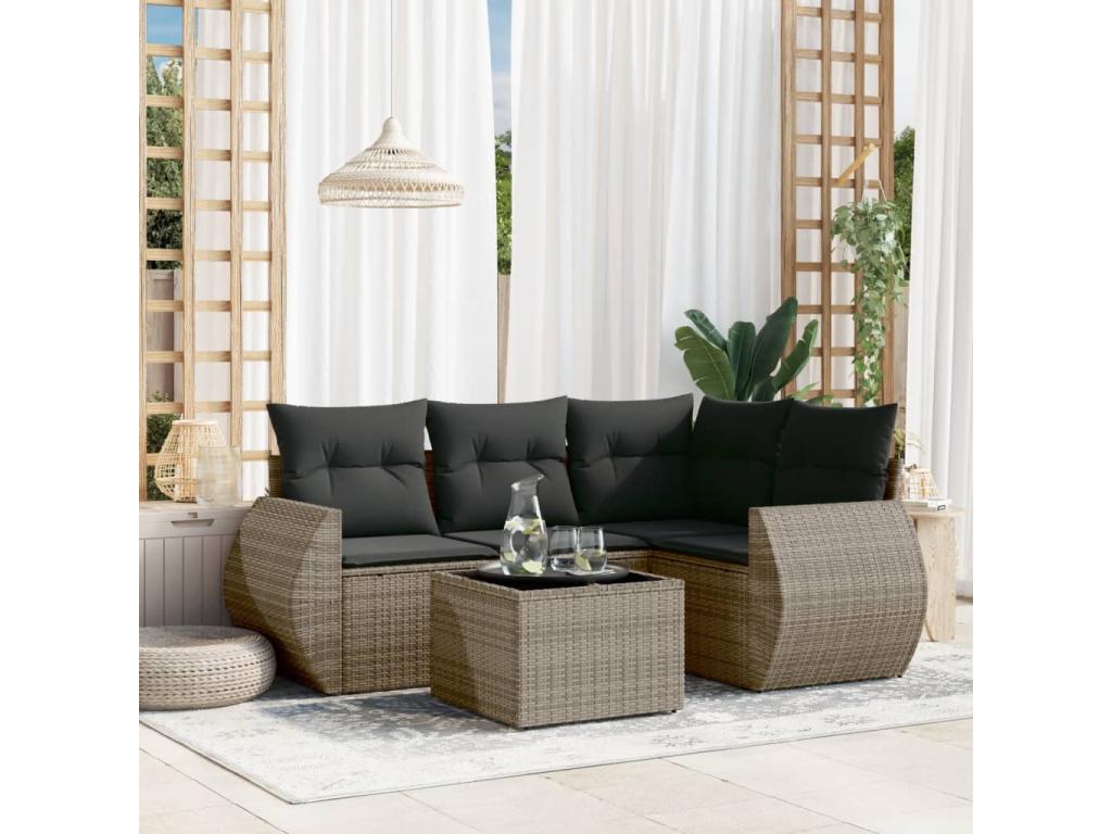 Salon de jardin 5 pcs avec coussins gris résine tressée 98022FMGE