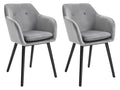 Chaises de visiteur design scandinave - lot de 2 chaises - pieds effilés bois noir - assise dossier accoudoirs ergonomiques velours gris 09938RTBE