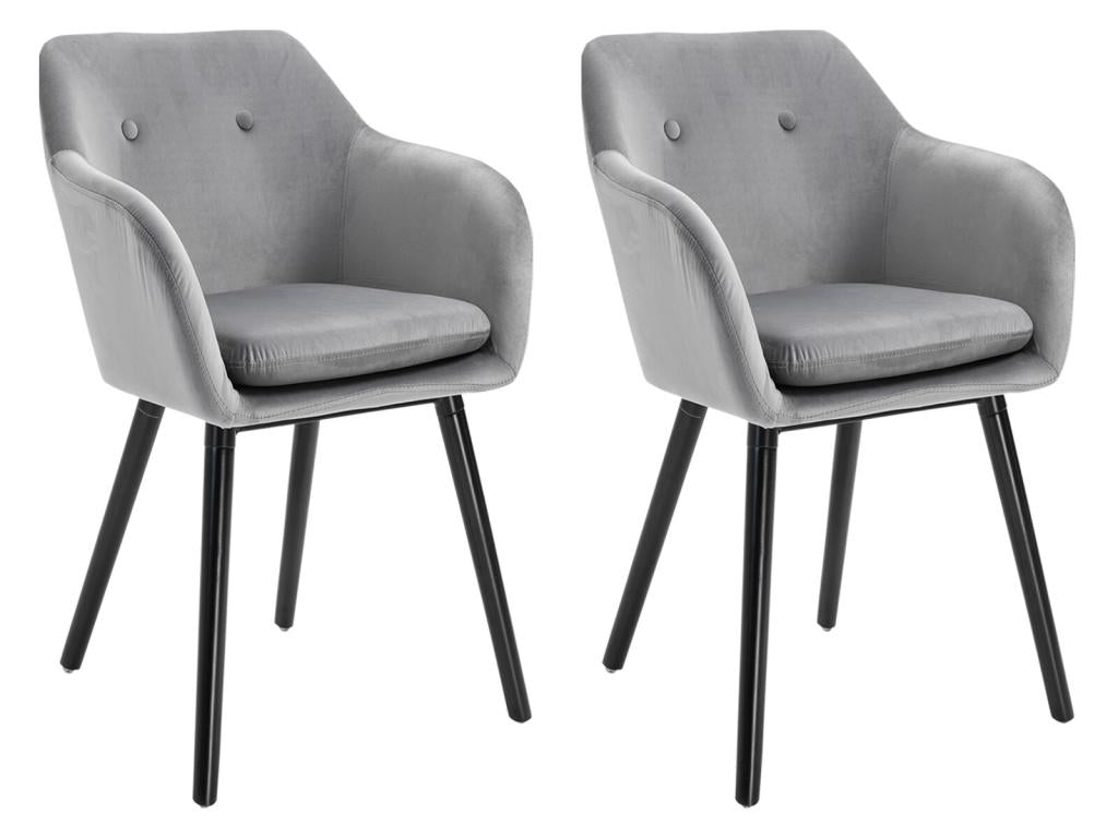 Chaises de visiteur design scandinave - lot de 2 chaises - pieds effilés bois noir - assise dossier accoudoirs ergonomiques velours gris 09938RTBE