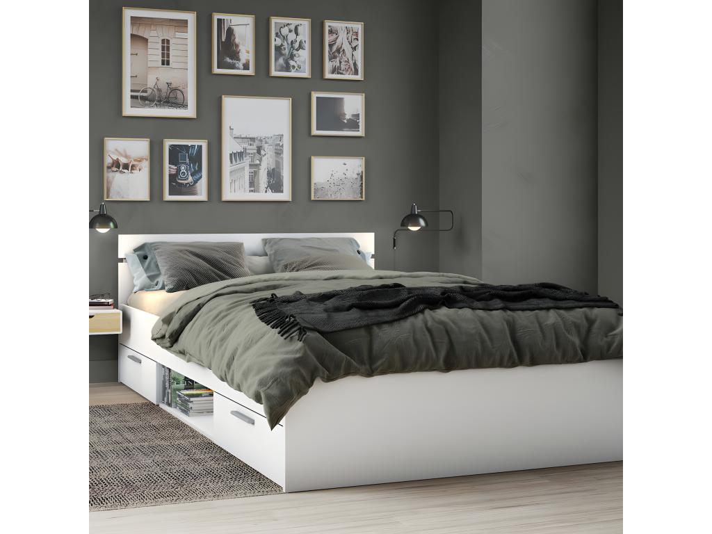 Lit 140x190 avec tiroirs Blanc - Calmetop - L 145 xl 195 x H 74 cm 95199XGHO