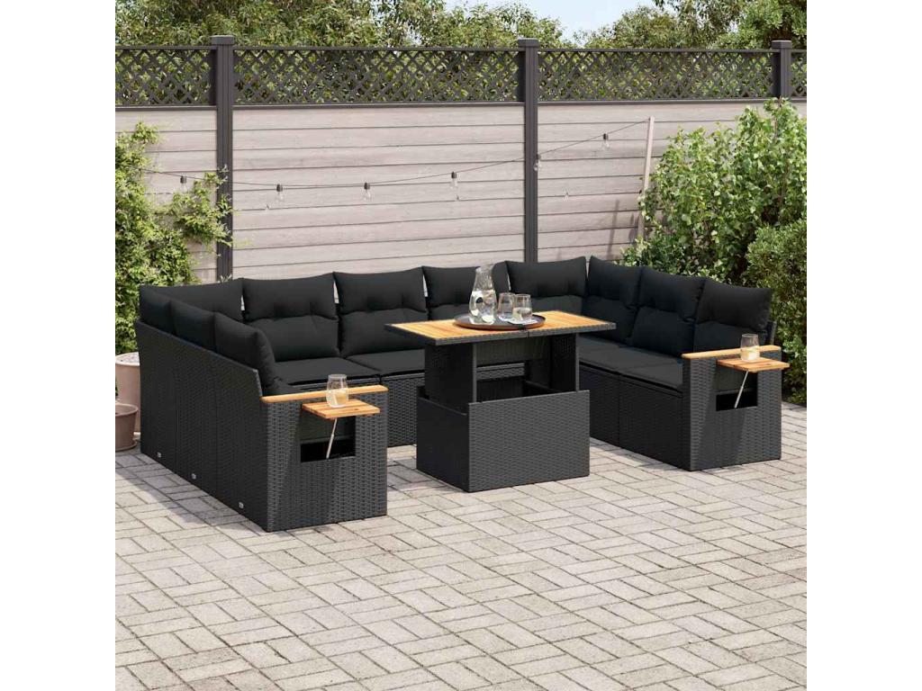 Salon de jardin 10 pcs avec coussins noir résine tressée Calmetop 47319VCZL