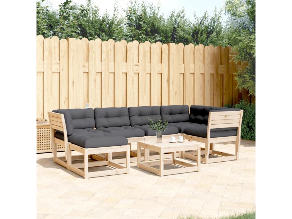 Salon de jardin 6 pcs avec coussins bois de pin massif 10565CKVH