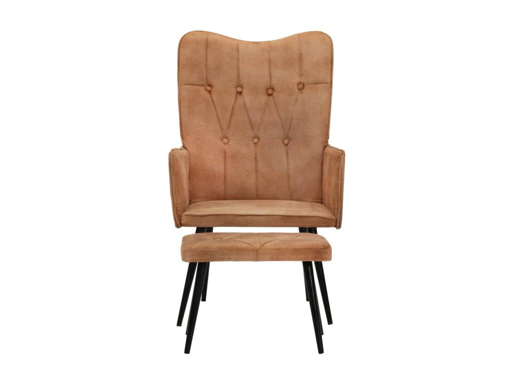 Fauteuil à oreilles avec repose-pied Marron Toile 07309GSOP