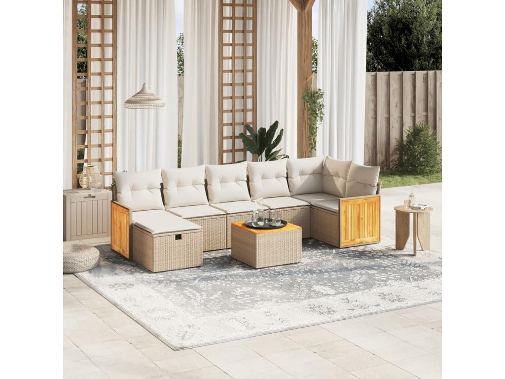 Salon de jardin avec coussins 8 pièces beige résine tressée 69675XSVV