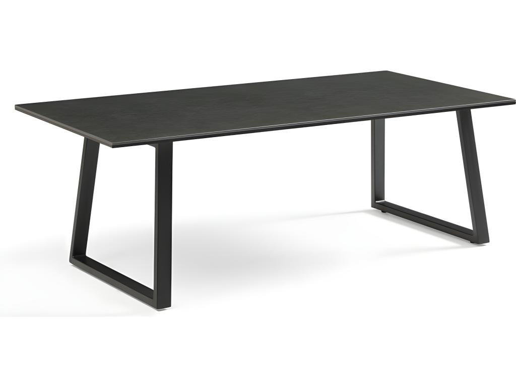 Table basse 120x60 cm céramique gris foncé pieds luge - Calmetop 02 73612GSPC