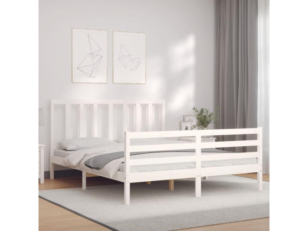 Cadre de lit avec tête de lit blanc 160x200 cm bois massif 76105POZH