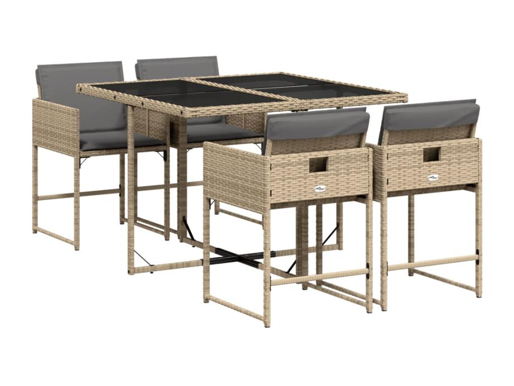 Ensemble à manger de jardin coussins 5 pièces Calmetop beige rotin 95258ONOA