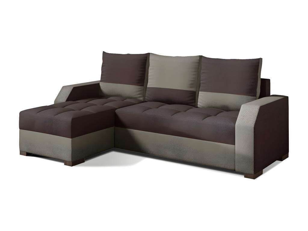 Canapé d'angle convertible - ARTE - en tissu de qualité - marron et beige 3/4 places angle gauche vu de face 41143YUMB