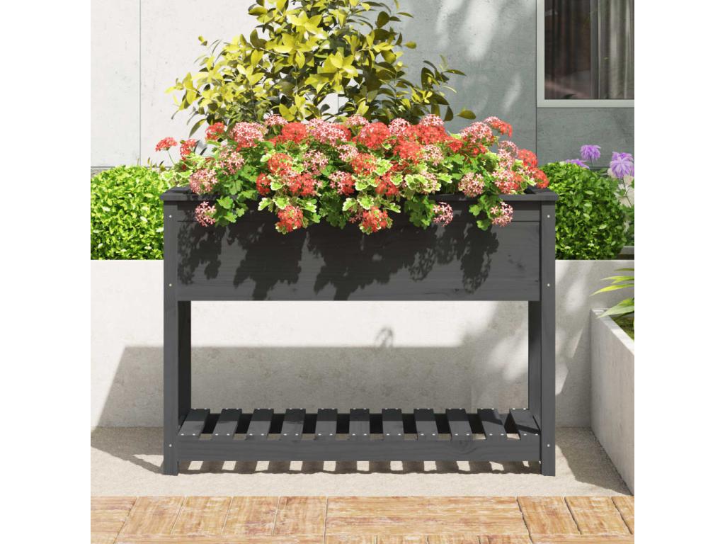 Jardinière avec étagère Gris 111.5x54x81 Bois massif de pin 33165KRQD