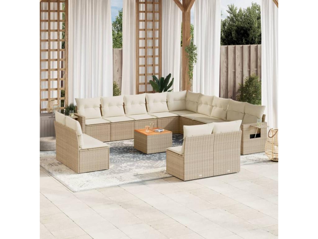Salon de jardin avec coussins 14 pcs beige résine tressée 88940BZZO