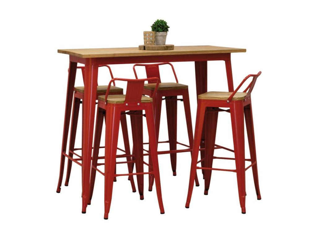 Ensemble table haute et tabourets métal industriel 04427CATQ