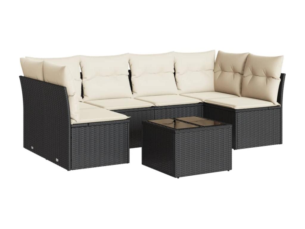 Salon de jardin 7 pcs avec coussins noir résine tressée 62093JDAR