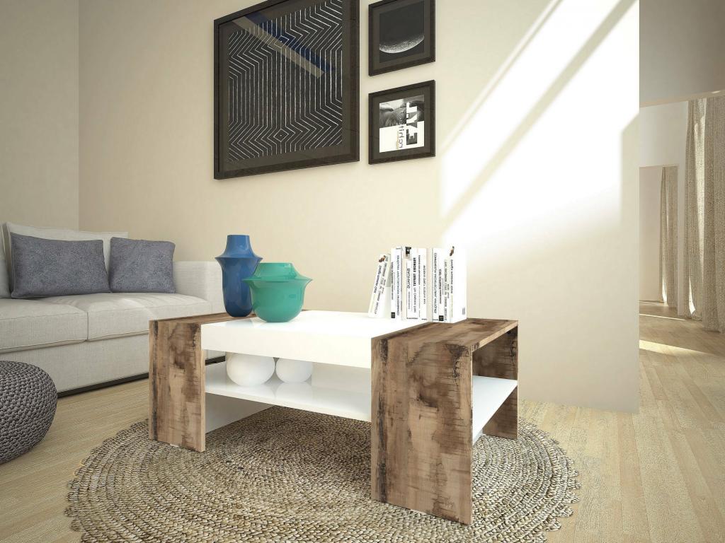 Table basse Calmetop Table basse Porte-revues Made in Italy 110x60h40 cm Blanc brillant et Érable 89981ZZWC