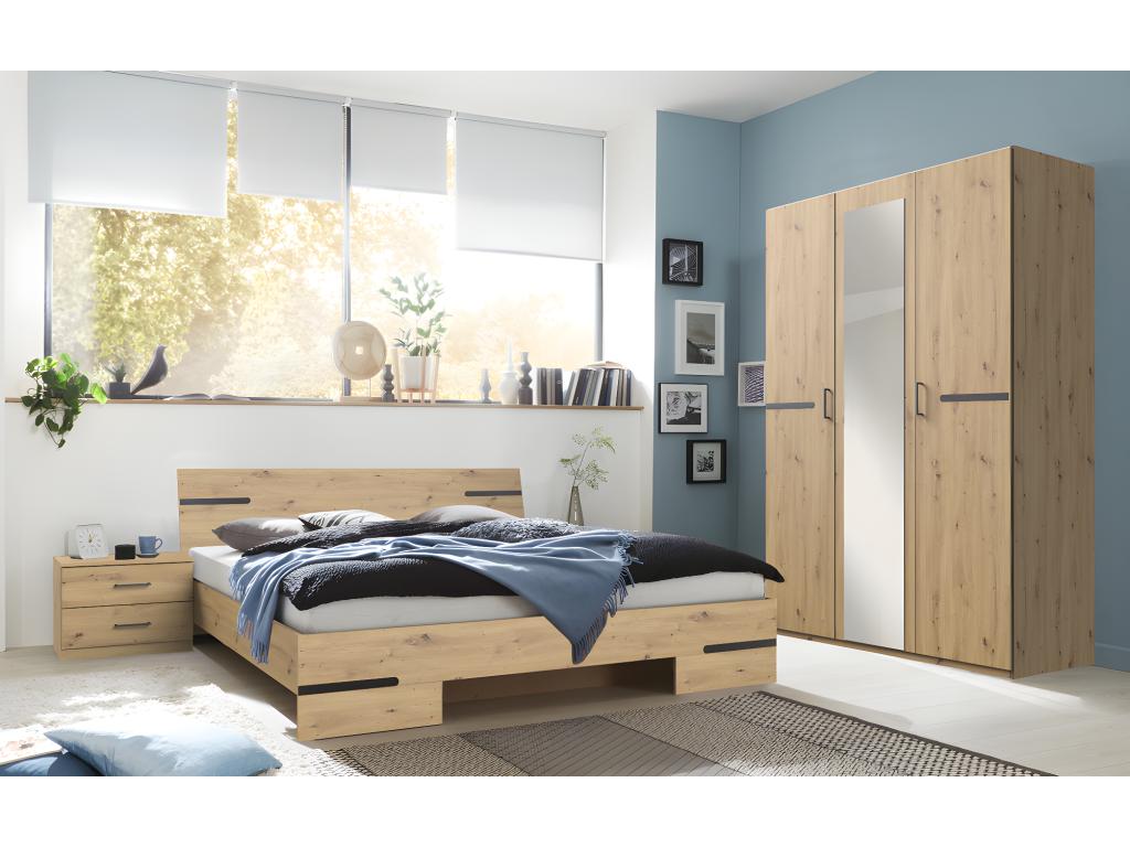 Chambre à coucher complète adulte lit 160x200cm 2 chevets armoire 60512EKNM