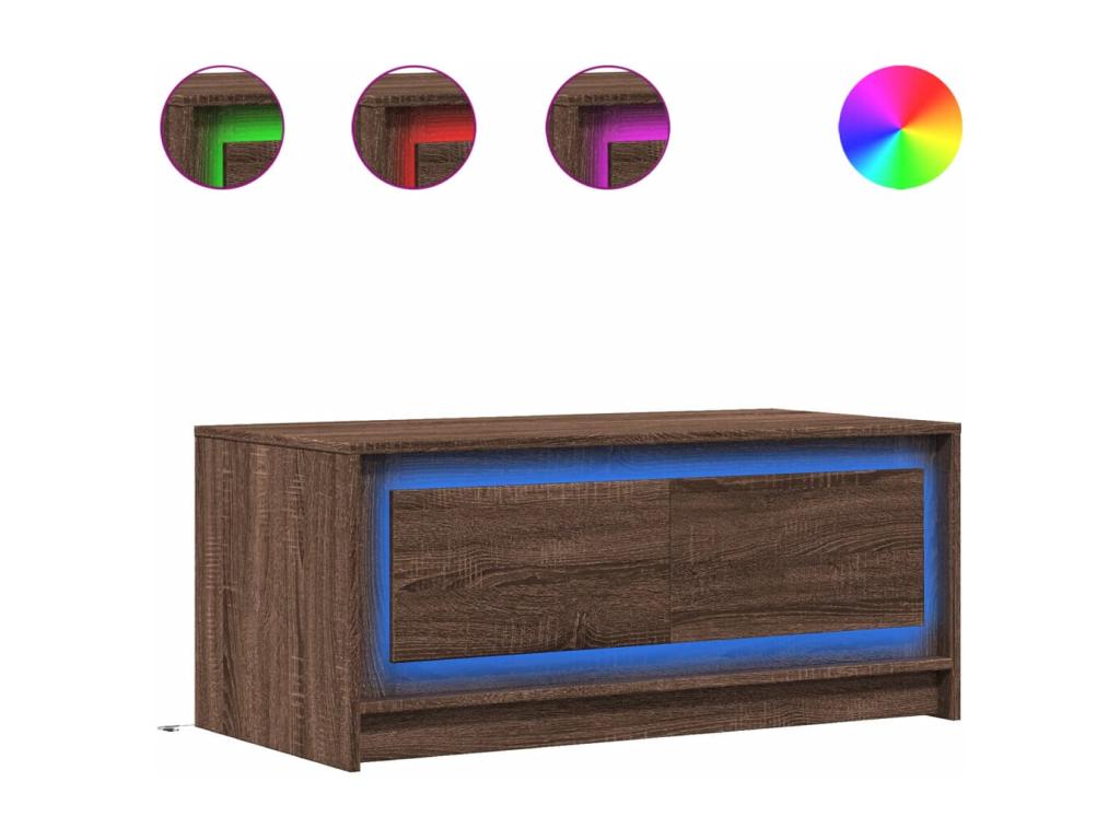 Table basse avec Calmetopères LED chêne marron bois d'ingénierie 14724WYES
