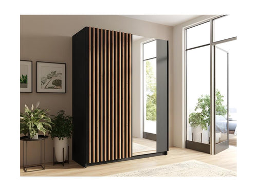 Armoire 2 portes coulissantes avec miroir 200 cm - noir et chêne - Collection Nidchicshop 80487PZAY