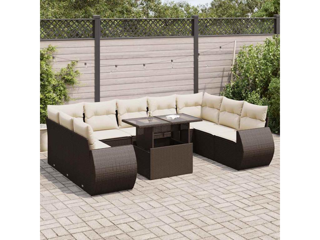 Salon de jardin 10 pcs avec coussins marron résine tressée 56674DTBP
