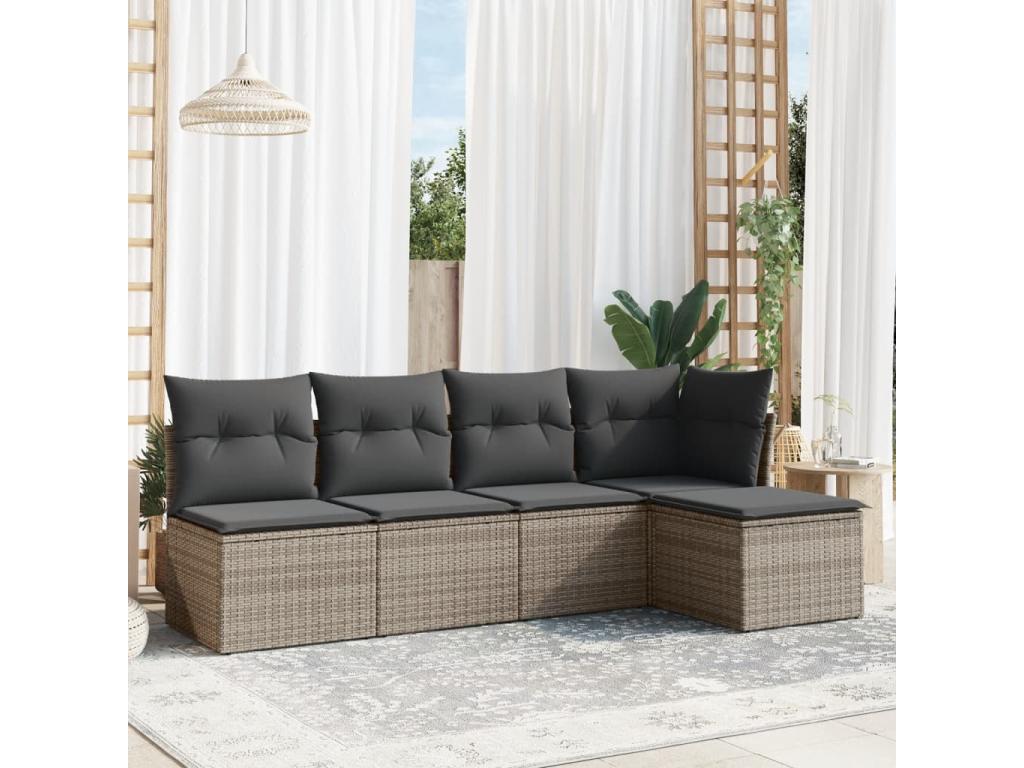 Salon de jardin 5 pcs avec coussins gris résine tressée 79649KRTK
