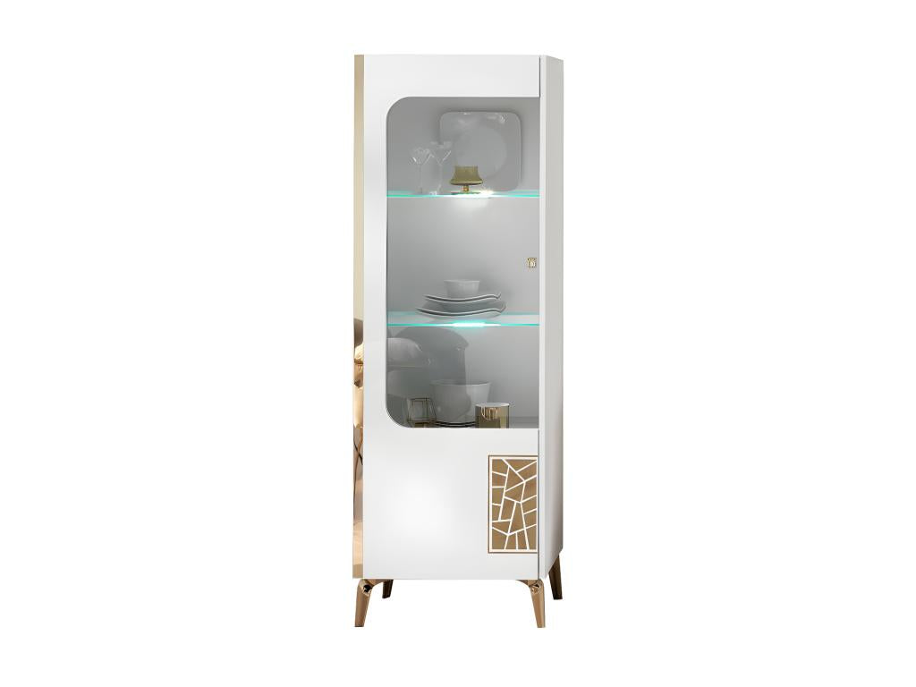 Vitrine gauche 1 porte battante à Led Blanc brillant/Or - Calmetop - Vitrine L 60 xl 45 x H 181 cm 65042VPMB