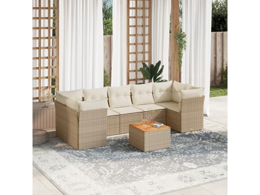 Salon de jardin avec coussins 8 pièces beige résine tressée 49642IHCB