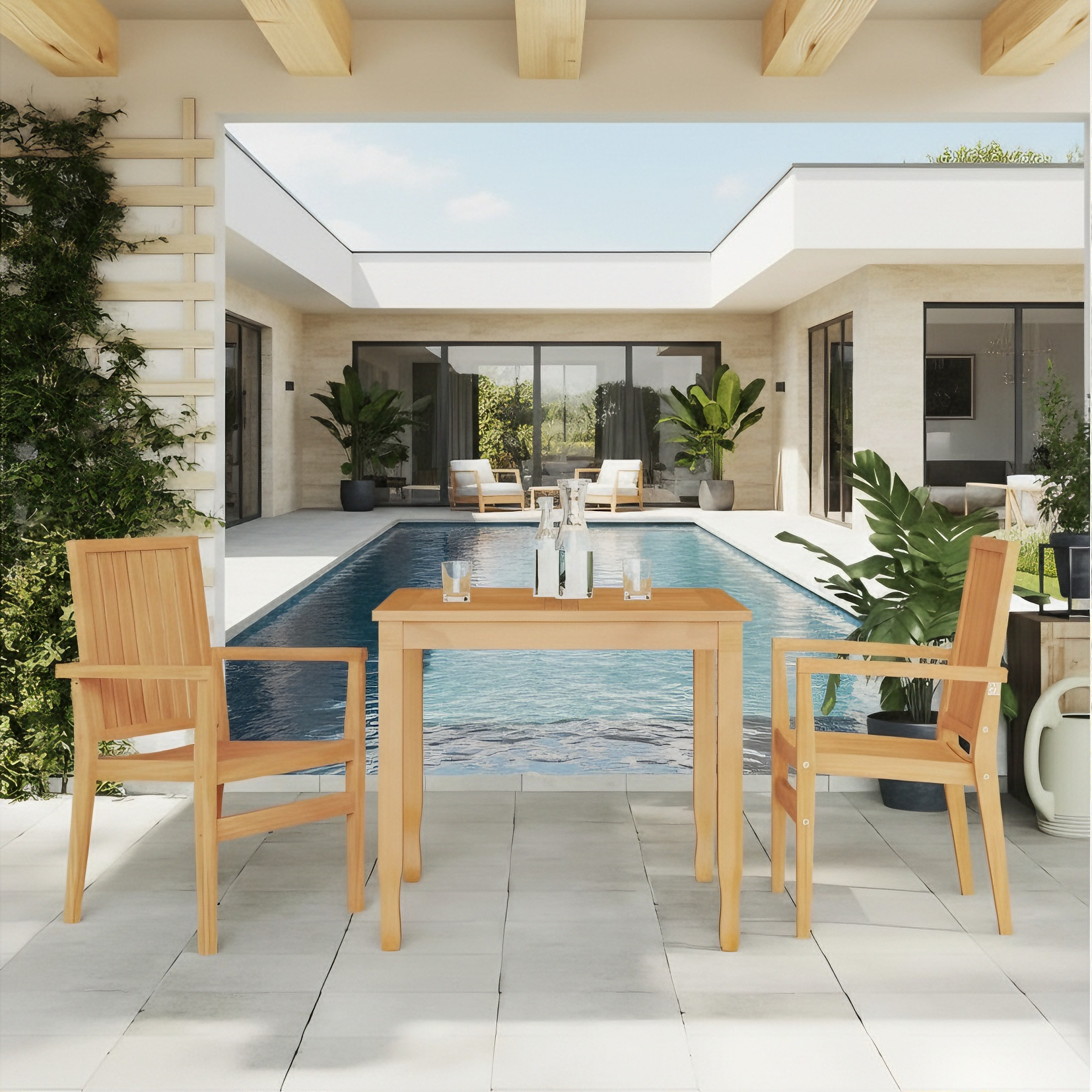 Chaises de jardin empilables lot de 2 56,5x57,5x91 cm bois teck 93864SQZZ