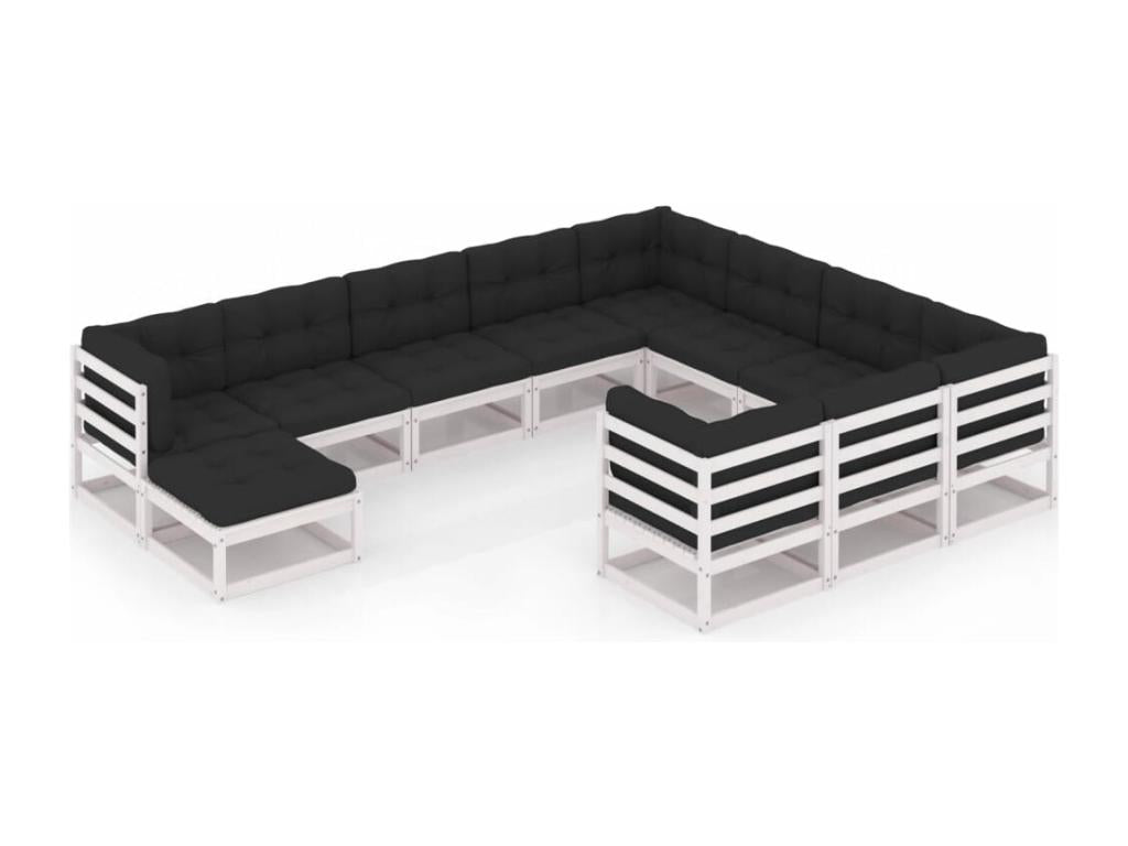 Salon de jardin 11 pcs avec coussins Blanc Bois de pin massif 66490OGPC