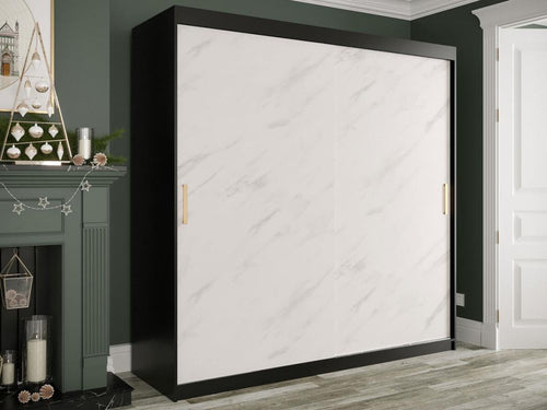 Armoire Calmetop 250 Marbre blanc - Noir mat 200x200x62cm Portes d'armoire Glissement 02683IPPD