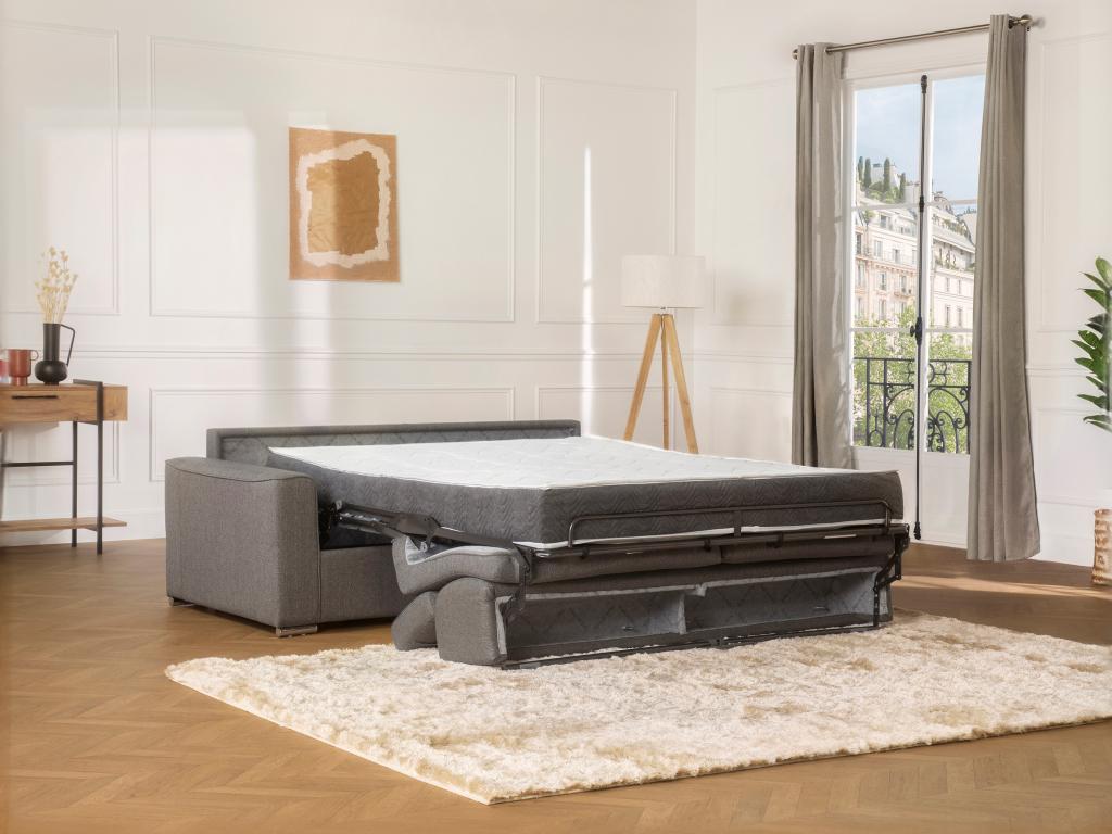 Canapé 3 places convertible express en tissu gris - couchage Nidchicshop larges 140 cm - Matelas 14 cm avec mémoire de forme Nidchicshop 51196UVLM