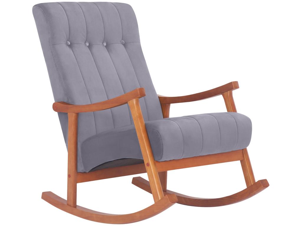 Fauteuil à bascule - Velours / Blanc - Noyer / Gris - Saltillo 63370VKUQ