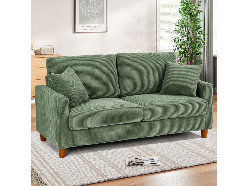 Canapé en velours 2 Places avec 2 Coussins sièges profonds de 56cm 178x76x89cm Vert 36517FQVC
