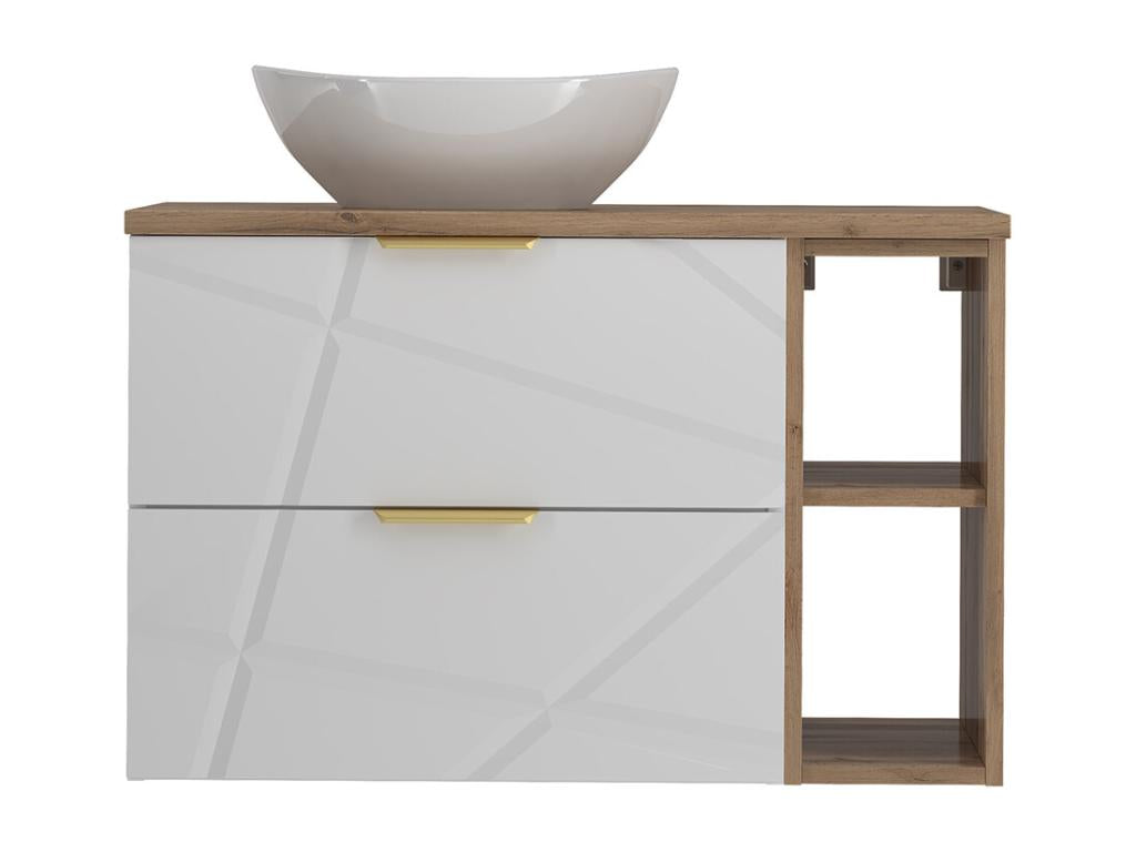 Meuble simple vasque 80cm 2 niches Calmetop Blanc et Bois 31027AHHO