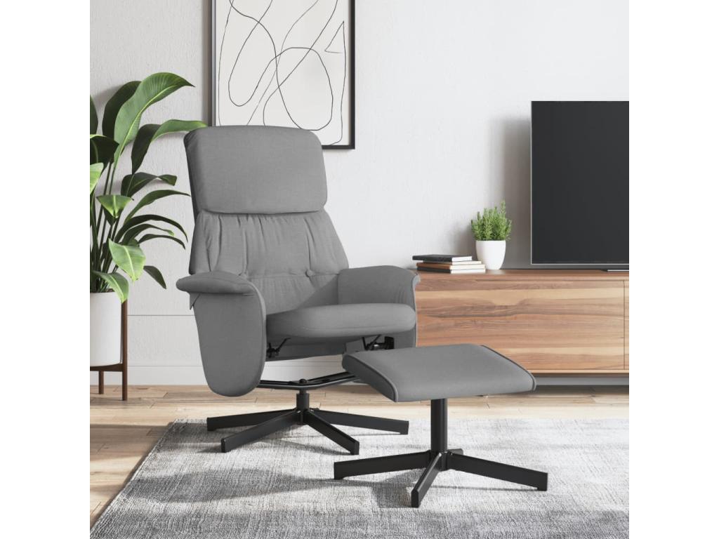 Fauteuil inclinable avec repose-pied gris clair tissu 61822CFNR