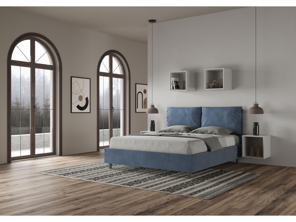 Lit coffre double relevable Calmetop bleu en microfibre capitonné 160x210 19579WKOO