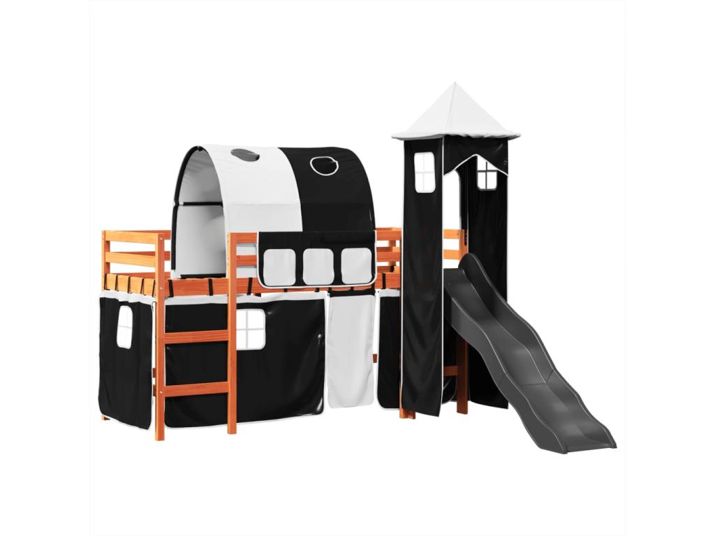 Lit mezzanine enfants et tour blanc/noir 90x200 cm pin massif 35478FQPR