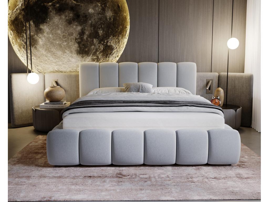 Lit rembourré avec rangement - 160x200 - lit double - velours - gris clair - Cloud 00716LGJU