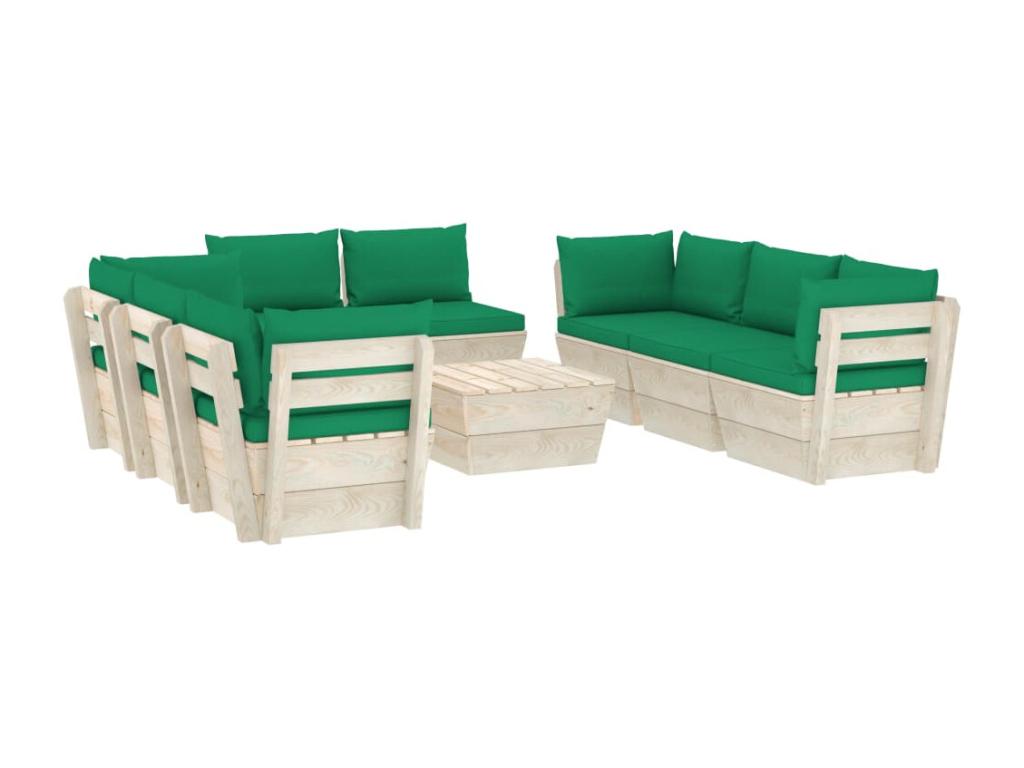 Salon de jardin palette 9 pièces avec coussins Épicéa imprégné 03357ZRNM