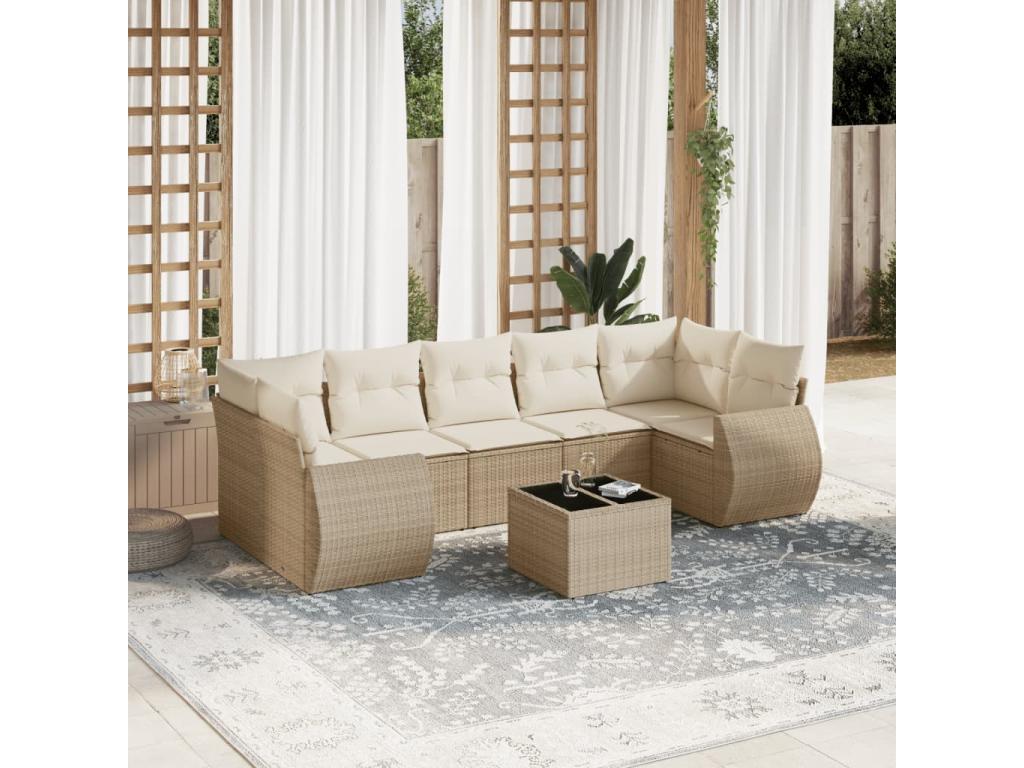 Salon de jardin avec coussins 8 pcs beige résine tressée 51835ZIZZ