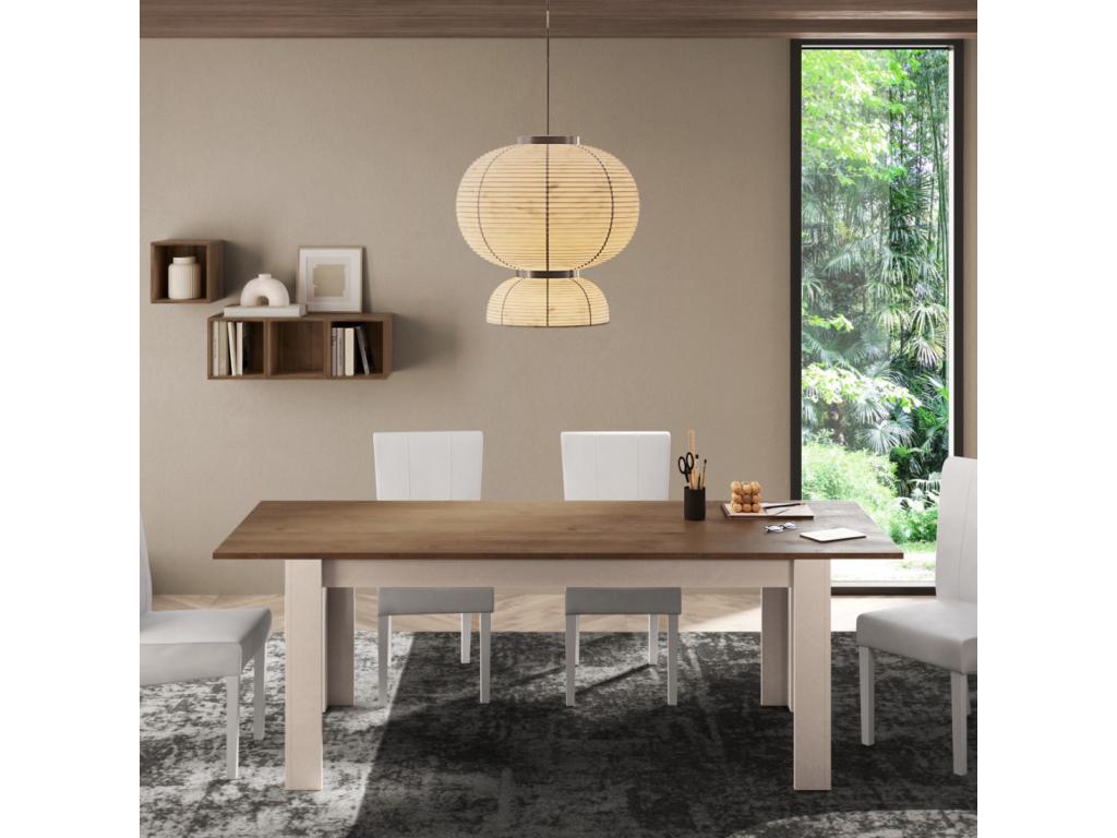 Table de repas à allonge Crème/Chêne noisette - Calmetop 79929EPFI